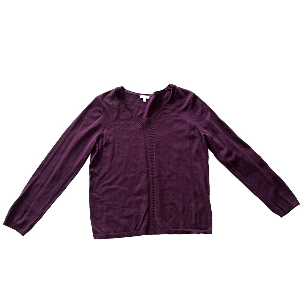 Talbots Women's Size L Purple Sweater Long Sleeve Lightweight V-Neck 100% Cotton